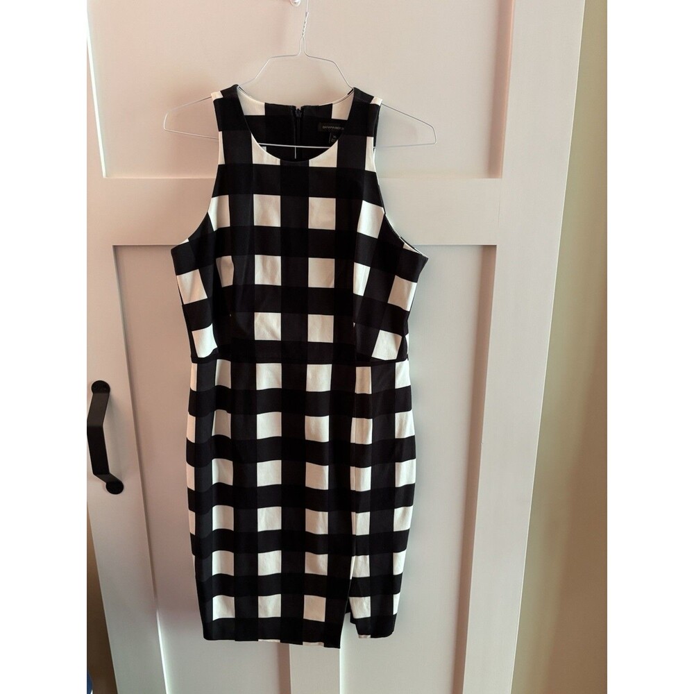 Banana Republic Black & White Buffalo Check Sheath Dress Size 16 Sleeveless